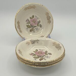 Homer Laughlin Queen Water Berry Bowls‎ 22k Gold Trim  5 5/8" Set of 4 Pink